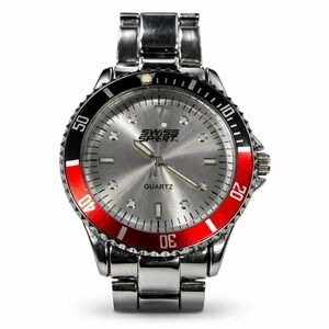 Swiss Sport Men's Quartz Watch Y345 Stainless Steel Red/Black Bezel